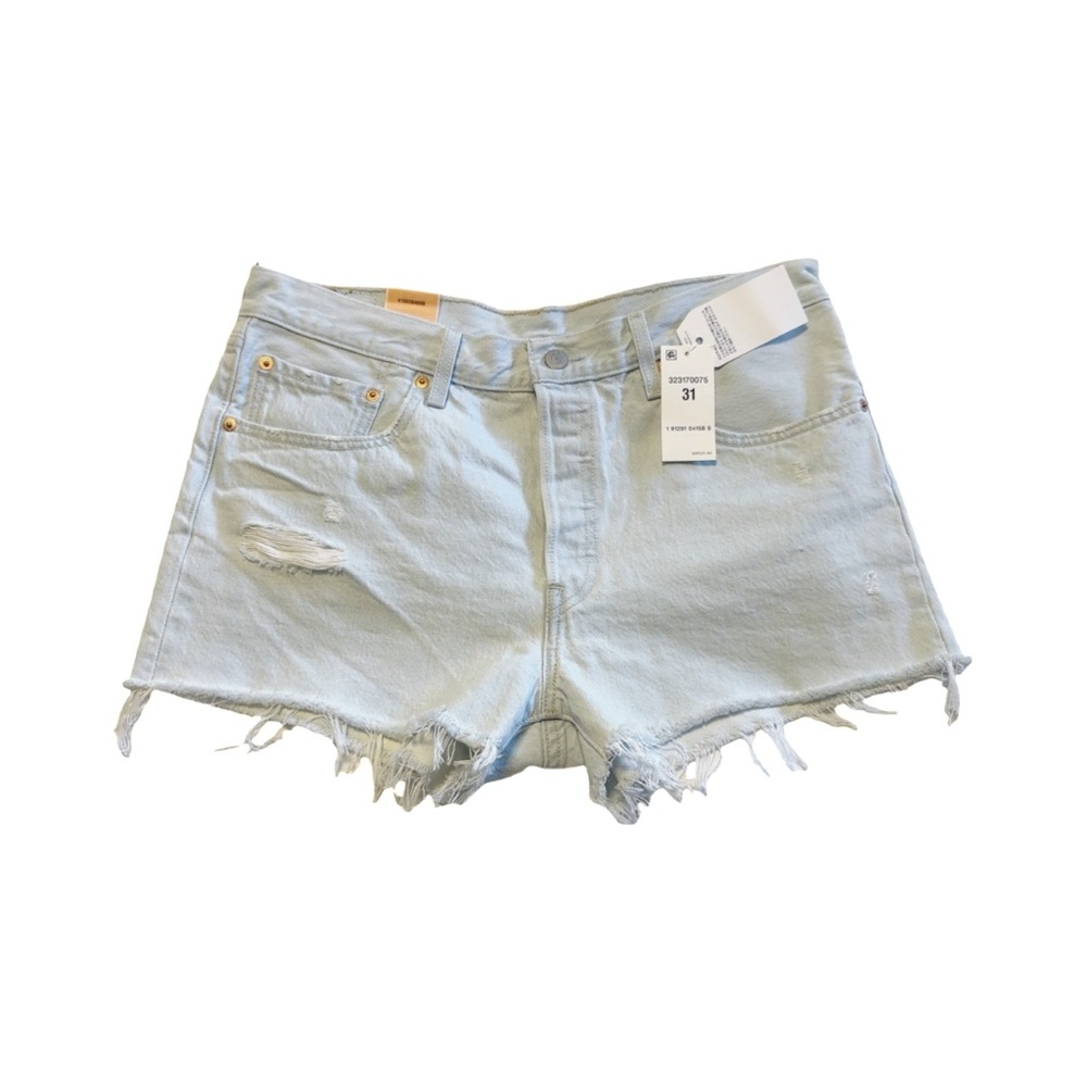 Levi's Women’s 501 Light Blue Distressed Button Fly Jean Shorts Size 31 Waist